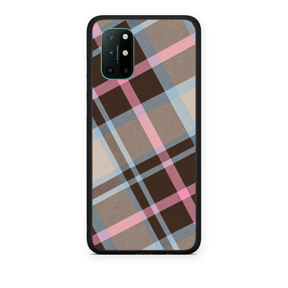 Θήκη OnePlus 8T Brown Pink and Blue Diagonal Plaid από τη Smartfits με σχέδιο στο πίσω μέρος και μαύρο περίβλημα | OnePlus 8T Brown Pink and Blue Diagonal Plaid case with colorful back and black bezels