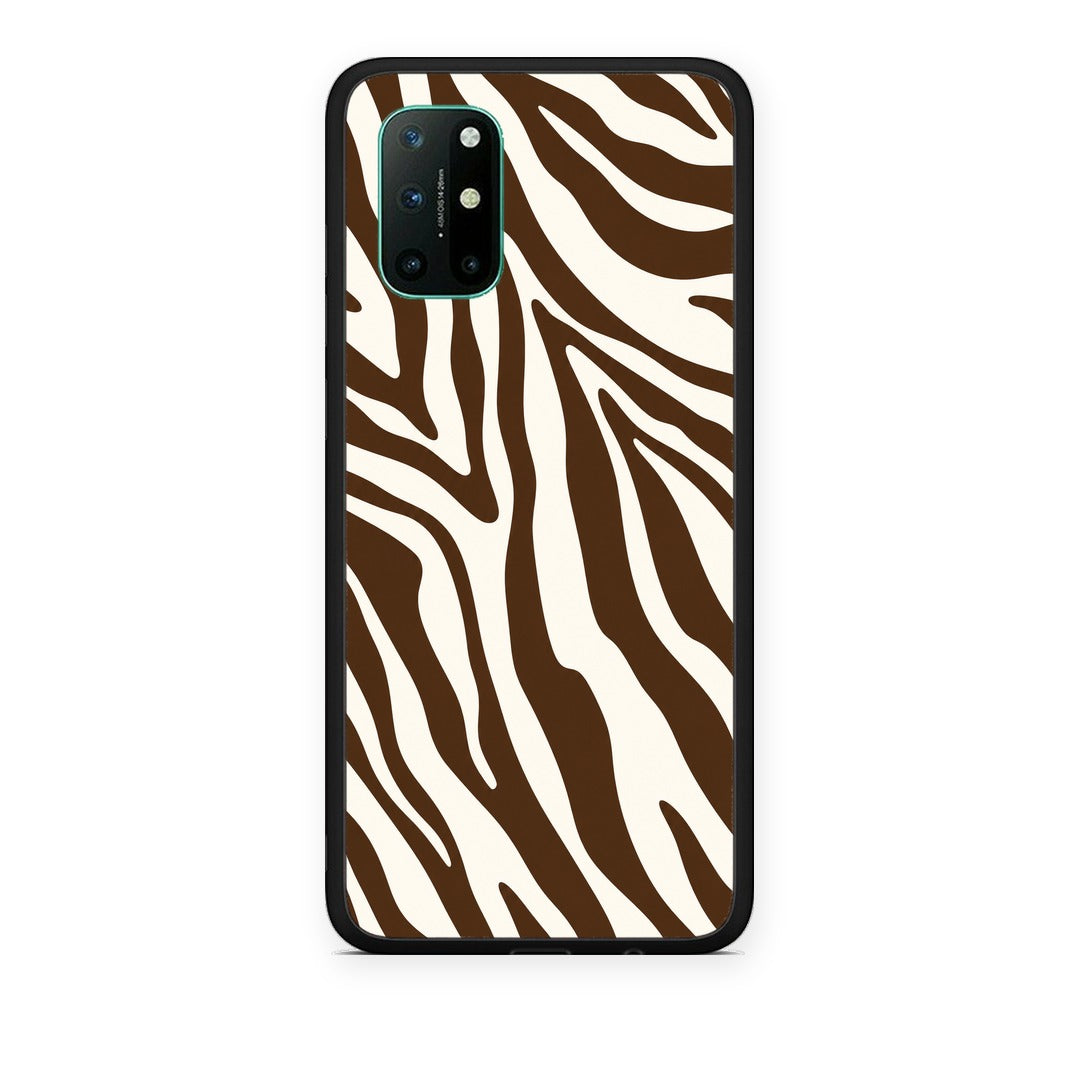 Θήκη OnePlus 8T Brown and Cream Zebra Stripes από τη Smartfits με σχέδιο στο πίσω μέρος και μαύρο περίβλημα | OnePlus 8T Brown and Cream Zebra Stripes case with colorful back and black bezels