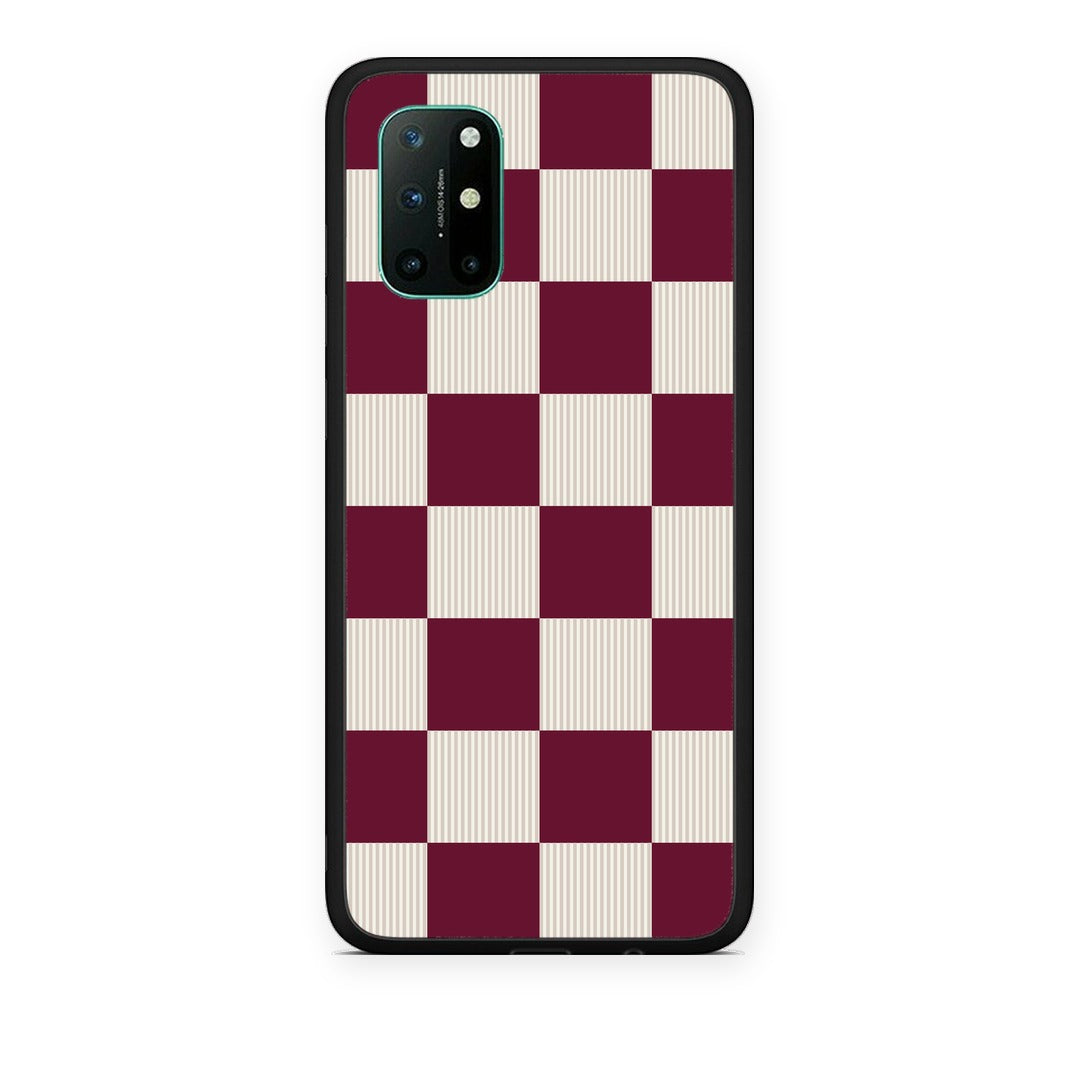 Θήκη OnePlus 8T Burgundy and Cream Striped Checks από τη Smartfits με σχέδιο στο πίσω μέρος και μαύρο περίβλημα | OnePlus 8T Burgundy and Cream Striped Checks case with colorful back and black bezels