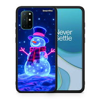 Thumbnail for Θήκη OnePlus 8T Christmas Neon Snowman από τη Smartfits με σχέδιο στο πίσω μέρος και μαύρο περίβλημα | OnePlus 8T Christmas Neon Snowman case with colorful back and black bezels