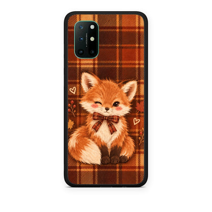 Θήκη OnePlus 8T Fox on Autumn Tartan από τη Smartfits με σχέδιο στο πίσω μέρος και μαύρο περίβλημα | OnePlus 8T Fox on Autumn Tartan case with colorful back and black bezels