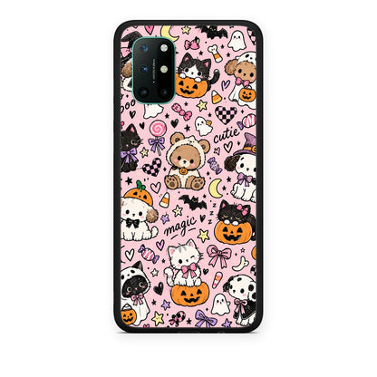 Θήκη OnePlus 8T Halloween Cute Animals on Pink από τη Smartfits με σχέδιο στο πίσω μέρος και μαύρο περίβλημα | OnePlus 8T Halloween Cute Animals on Pink case with colorful back and black bezels