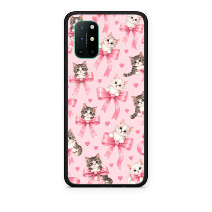 Θήκη OnePlus 8T Kittens and Pink Bows on Pink από τη Smartfits με σχέδιο στο πίσω μέρος και μαύρο περίβλημα | OnePlus 8T Kittens and Pink Bows on Pink case with colorful back and black bezels