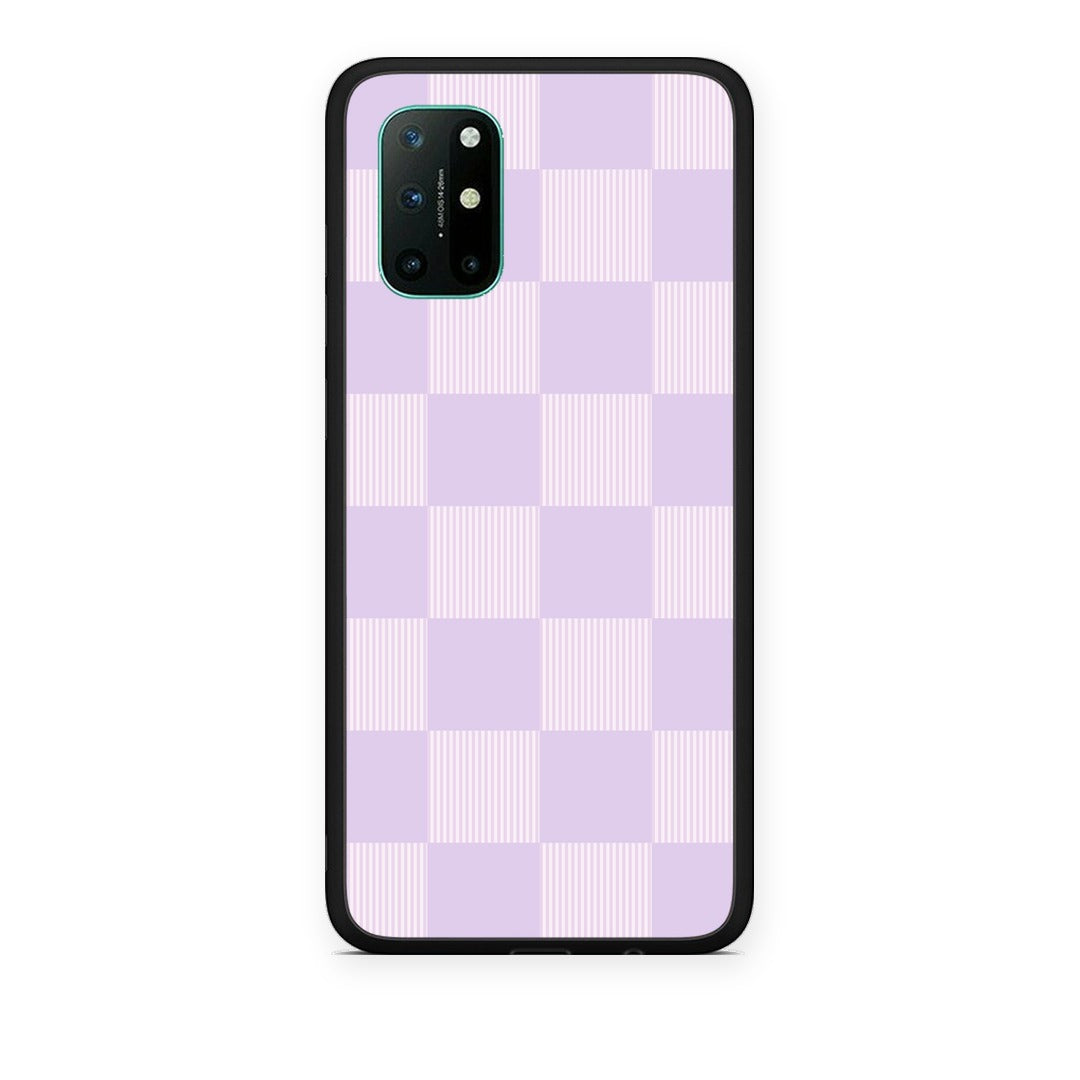 Θήκη OnePlus 8T Lilac and Cream Striped Checks από τη Smartfits με σχέδιο στο πίσω μέρος και μαύρο περίβλημα | OnePlus 8T Lilac and Cream Striped Checks case with colorful back and black bezels