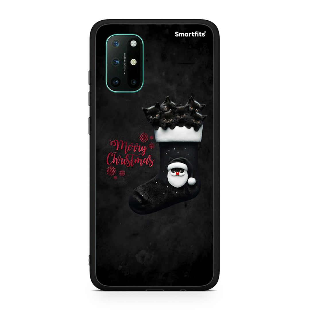 OnePlus 8T Merry Cat Christmas θήκη από τη Smartfits με σχέδιο στο πίσω μέρος και μαύρο περίβλημα | Smartphone case with colorful back and black bezels by Smartfits