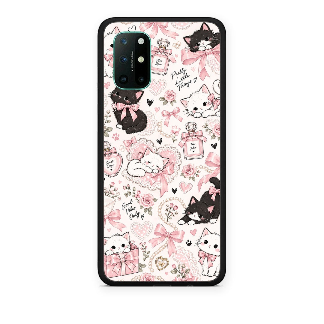 Θήκη OnePlus 8T Pink Bows and Kittens Collage από τη Smartfits με σχέδιο στο πίσω μέρος και μαύρο περίβλημα | OnePlus 8T Pink Bows and Kittens Collage case with colorful back and black bezels