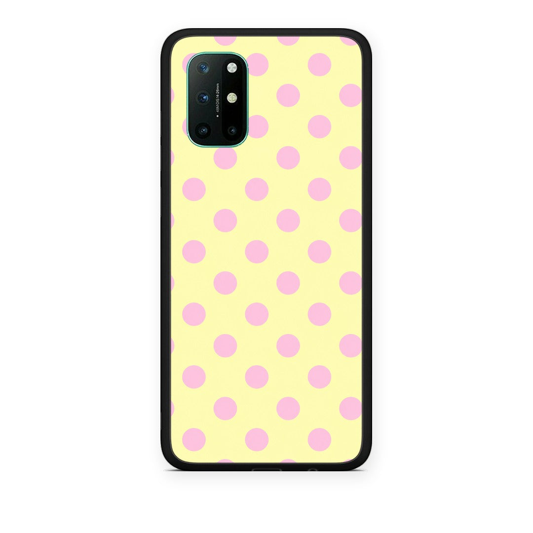 Θήκη OnePlus 8T Pink Polka Dots on Yellow από τη Smartfits με σχέδιο στο πίσω μέρος και μαύρο περίβλημα | OnePlus 8T Pink Polka Dots on Yellow case with colorful back and black bezels