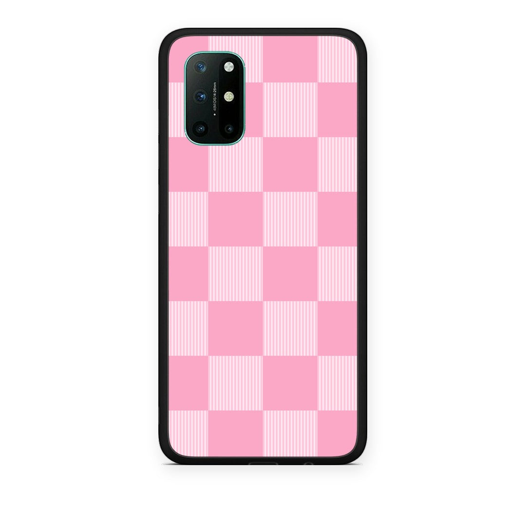 Θήκη OnePlus 8T Pink and White Striped Checks από τη Smartfits με σχέδιο στο πίσω μέρος και μαύρο περίβλημα | OnePlus 8T Pink and White Striped Checks case with colorful back and black bezels