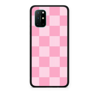 Θήκη OnePlus 8T Pink and White Striped Checks από τη Smartfits με σχέδιο στο πίσω μέρος και μαύρο περίβλημα | OnePlus 8T Pink and White Striped Checks case with colorful back and black bezels