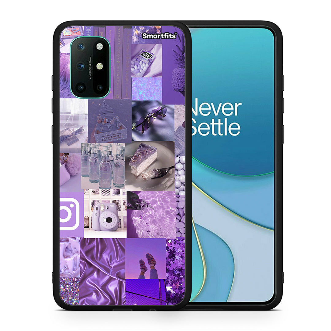 Θήκη OnePlus 8T Purple Aesthetic Collage από τη Smartfits με σχέδιο στο πίσω μέρος και μαύρο περίβλημα | OnePlus 8T Purple Aesthetic Collage case with colorful back and black bezels