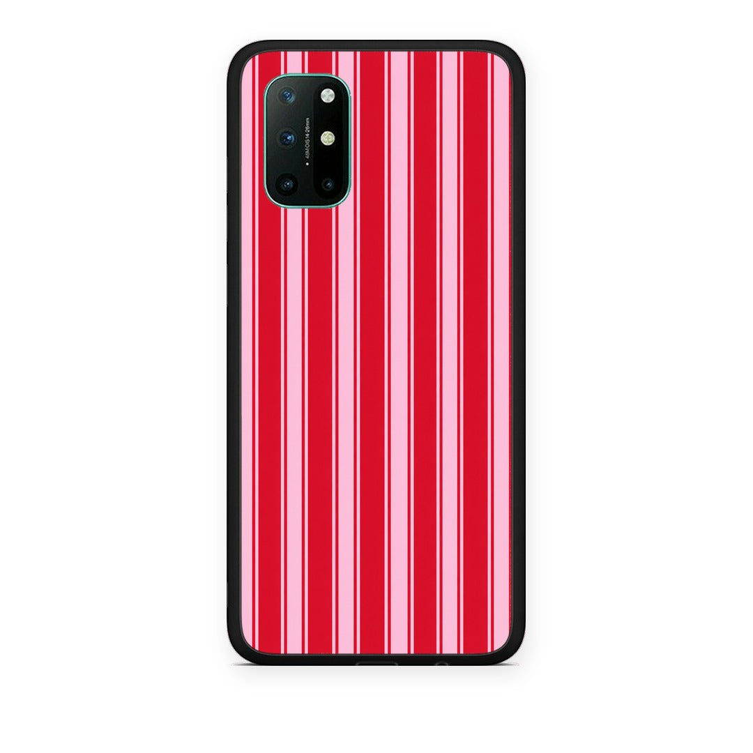 Θήκη OnePlus 8T Red and Pink Vertical Pinstripes από τη Smartfits με σχέδιο στο πίσω μέρος και μαύρο περίβλημα | OnePlus 8T Red and Pink Vertical Pinstripes case with colorful back and black bezels