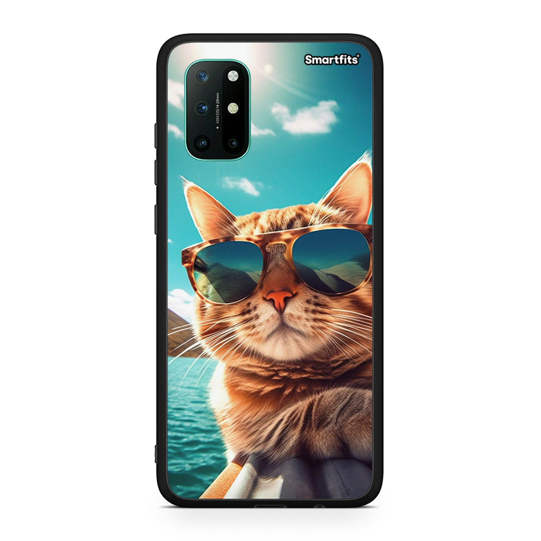 OnePlus 8T Summer Cat θήκη από τη Smartfits με σχέδιο στο πίσω μέρος και μαύρο περίβλημα | Smartphone case with colorful back and black bezels by Smartfits