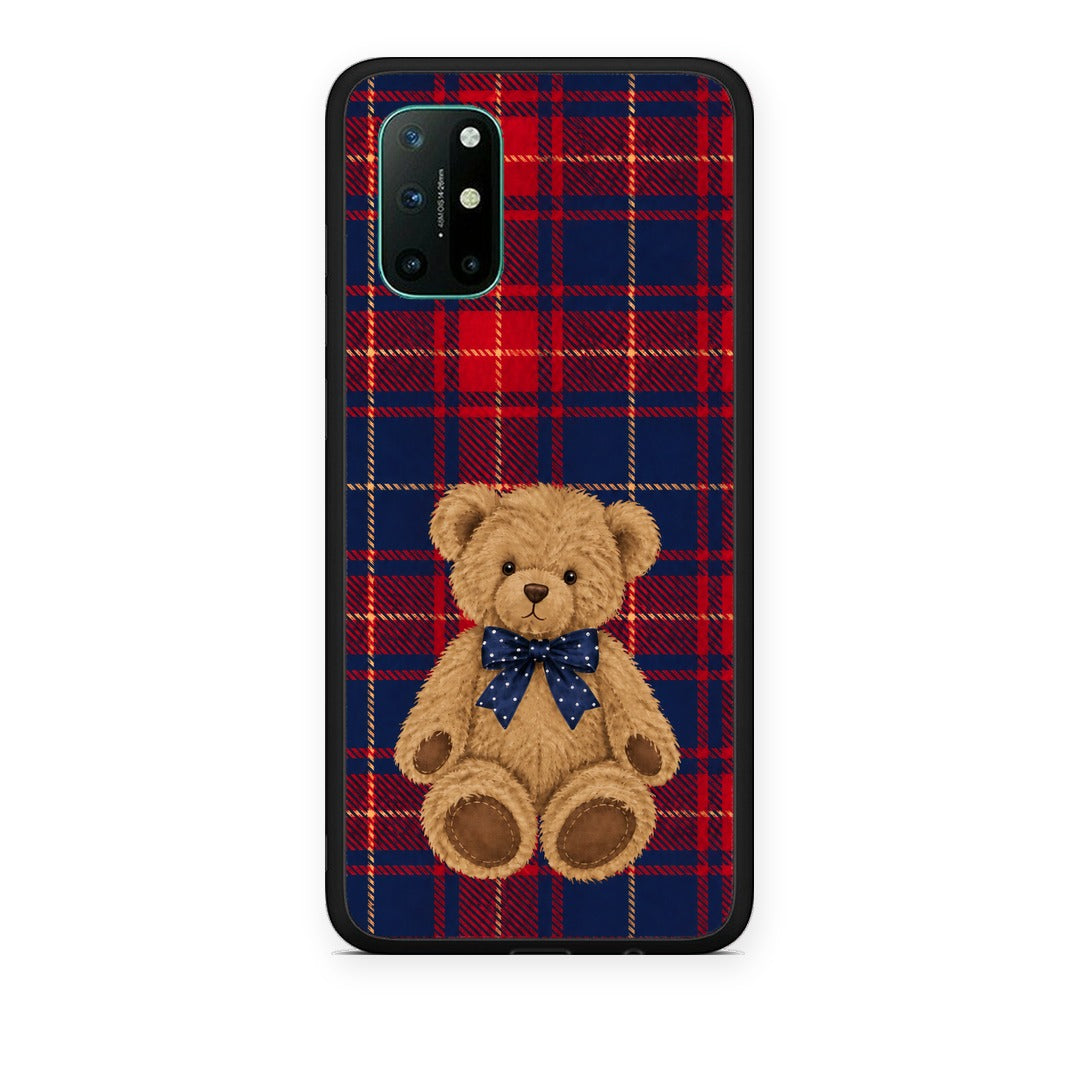 Θήκη OnePlus 8T Teddy Bear on Red and Navy Tartan από τη Smartfits με σχέδιο στο πίσω μέρος και μαύρο περίβλημα | OnePlus 8T Teddy Bear on Red and Navy Tartan case with colorful back and black bezels