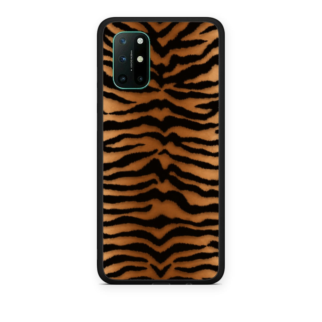 Θήκη OnePlus 8T Tiger Print Orange and Black από τη Smartfits με σχέδιο στο πίσω μέρος και μαύρο περίβλημα | OnePlus 8T Tiger Print Orange and Black case with colorful back and black bezels