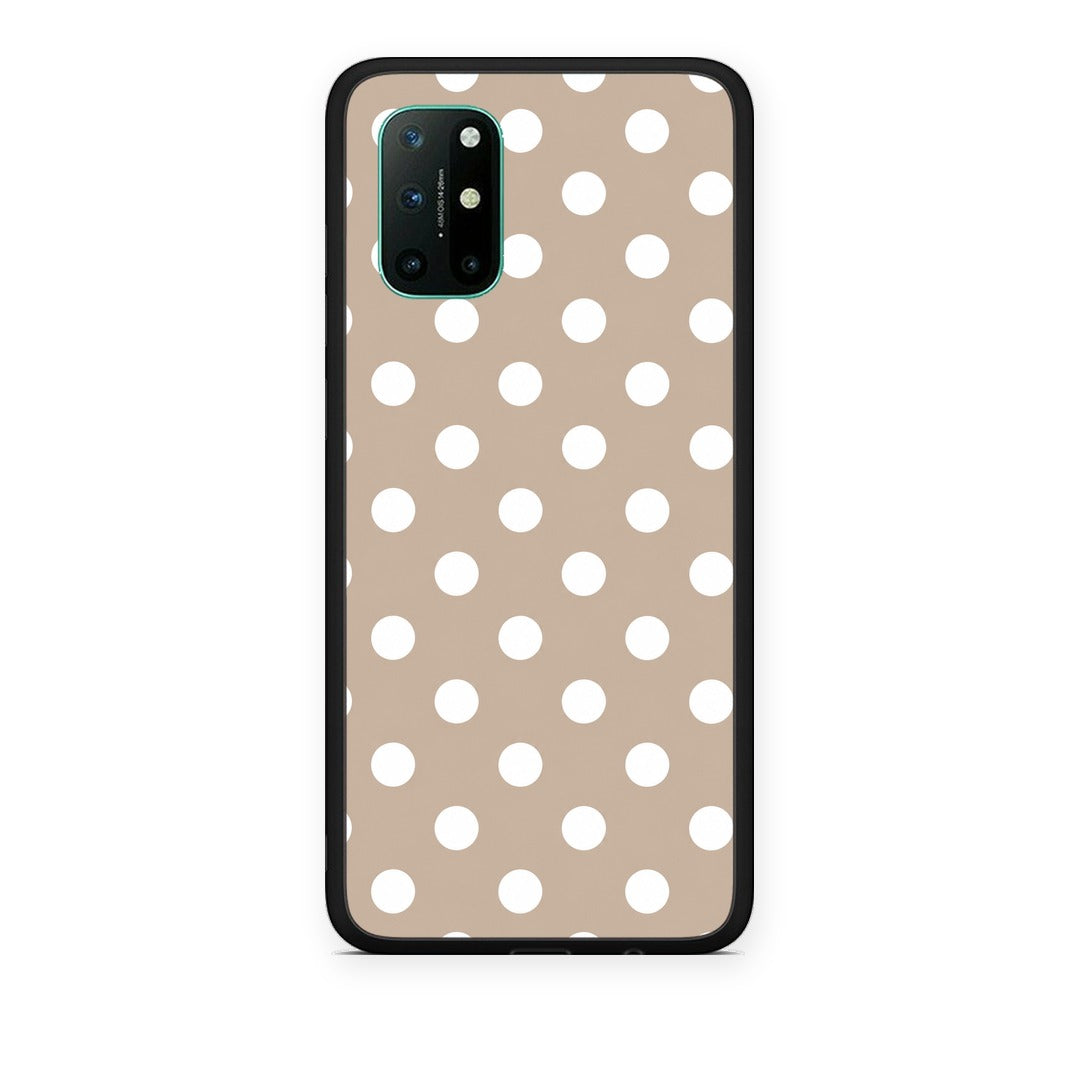 Θήκη OnePlus 8T White Polka Dots on Taupe από τη Smartfits με σχέδιο στο πίσω μέρος και μαύρο περίβλημα | OnePlus 8T White Polka Dots on Taupe case with colorful back and black bezels