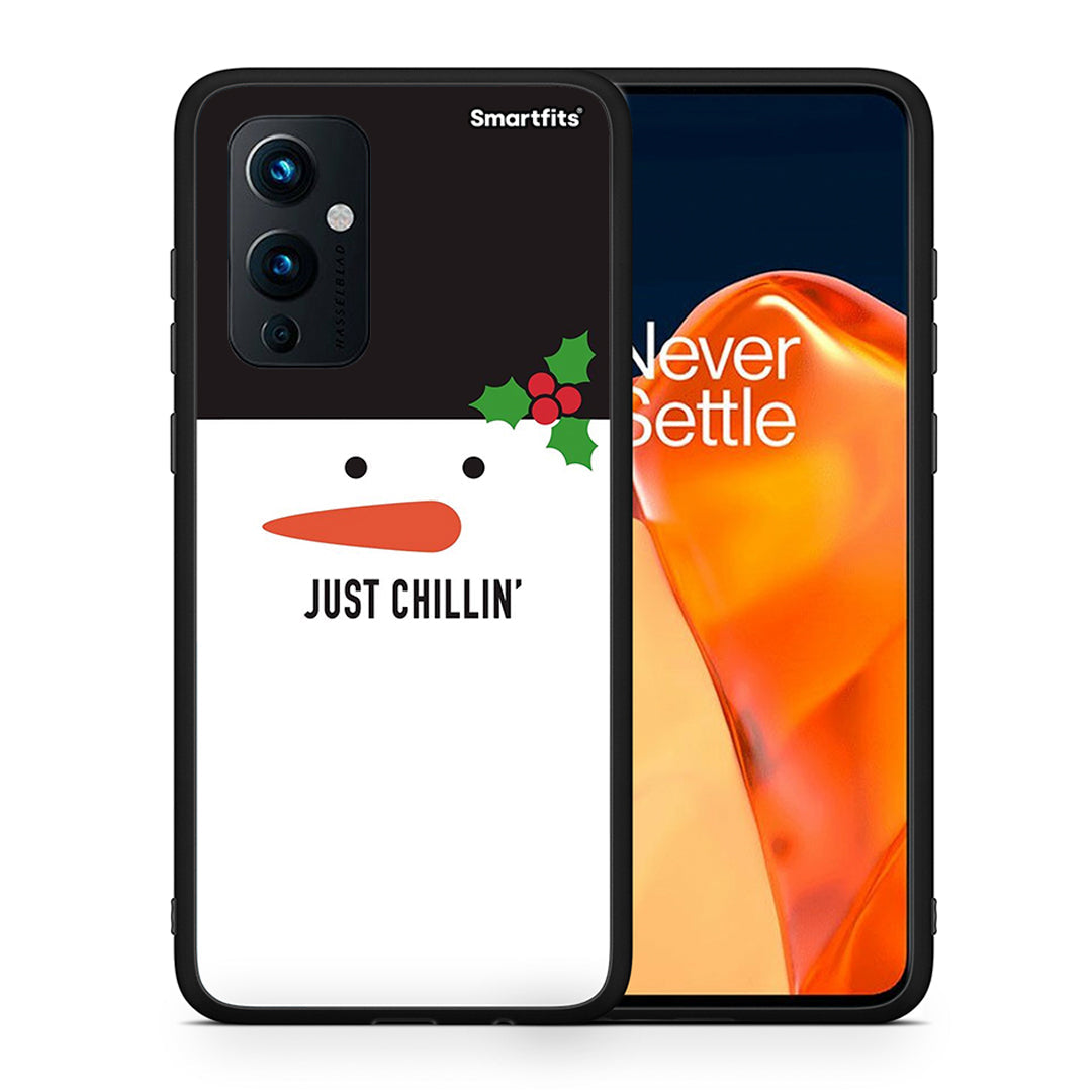 Θήκη OnePlus 9 Christmas Chillin από τη Smartfits με σχέδιο στο πίσω μέρος και μαύρο περίβλημα | OnePlus 9 Christmas Chillin case with colorful back and black bezels