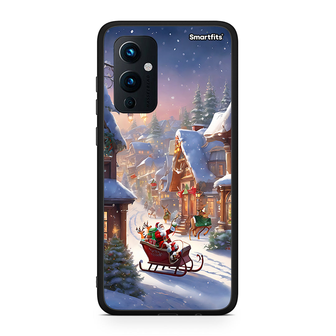 OnePlus 9 Christmas Snow θήκη από τη Smartfits με σχέδιο στο πίσω μέρος και μαύρο περίβλημα | Smartphone case with colorful back and black bezels by Smartfits