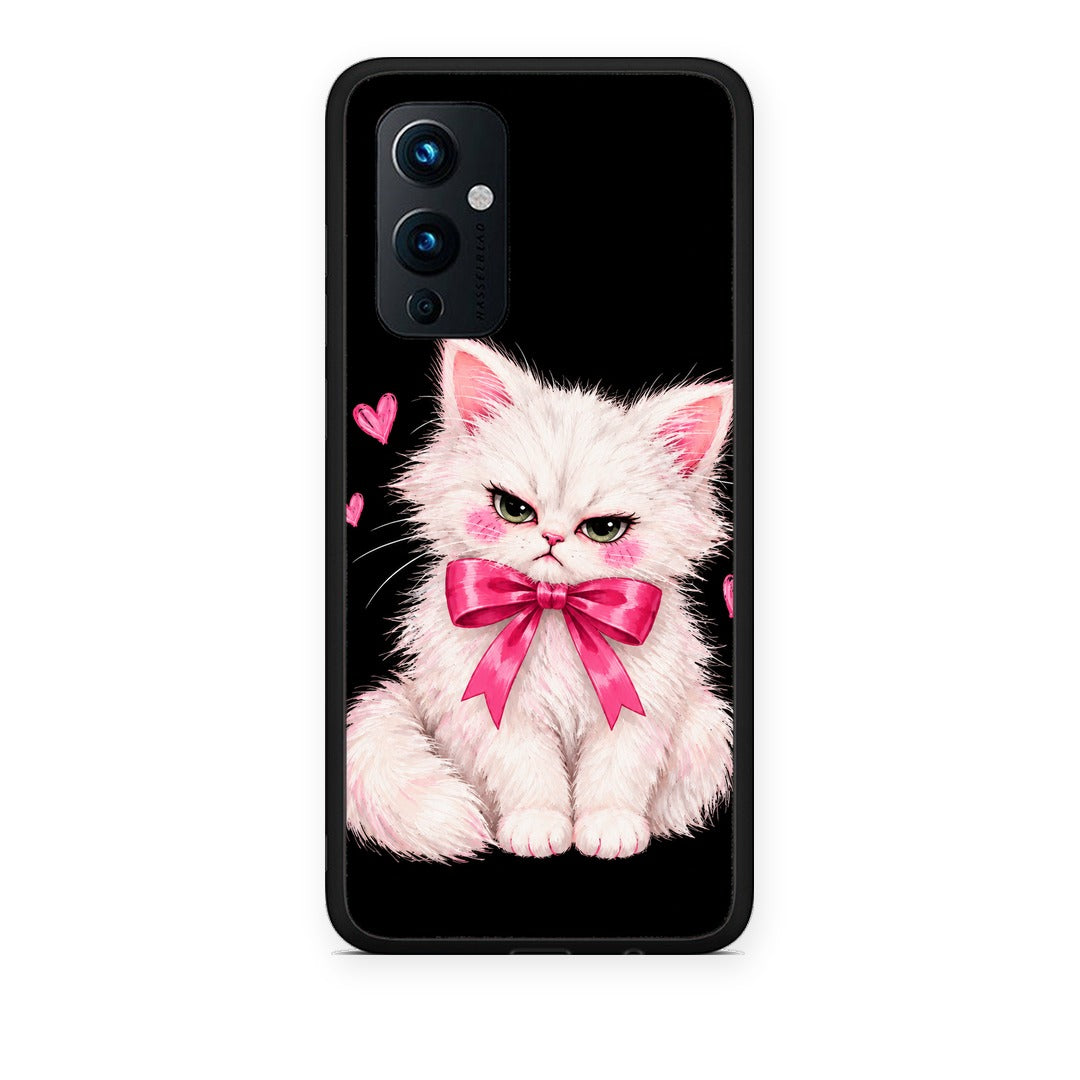 Θήκη OnePlus 9 Grumpy Party Kitten on Black από τη Smartfits με σχέδιο στο πίσω μέρος και μαύρο περίβλημα | OnePlus 9 Grumpy Party Kitten on Black case with colorful back and black bezels