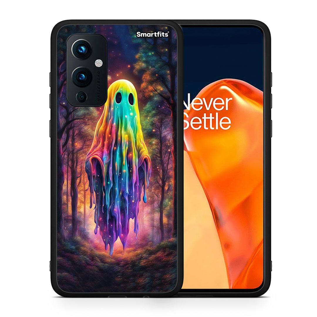 Θήκη OnePlus 9 Halloween Ghost από τη Smartfits με σχέδιο στο πίσω μέρος και μαύρο περίβλημα | OnePlus 9 Halloween Ghost case with colorful back and black bezels