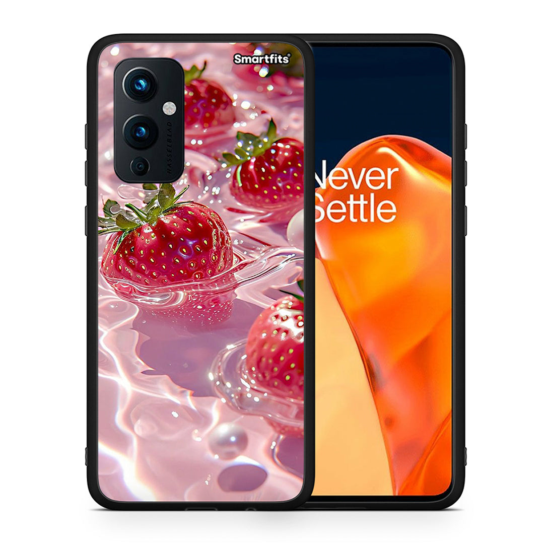 Θήκη OnePlus 9 Juicy Strawberries από τη Smartfits με σχέδιο στο πίσω μέρος και μαύρο περίβλημα | OnePlus 9 Juicy Strawberries case with colorful back and black bezels