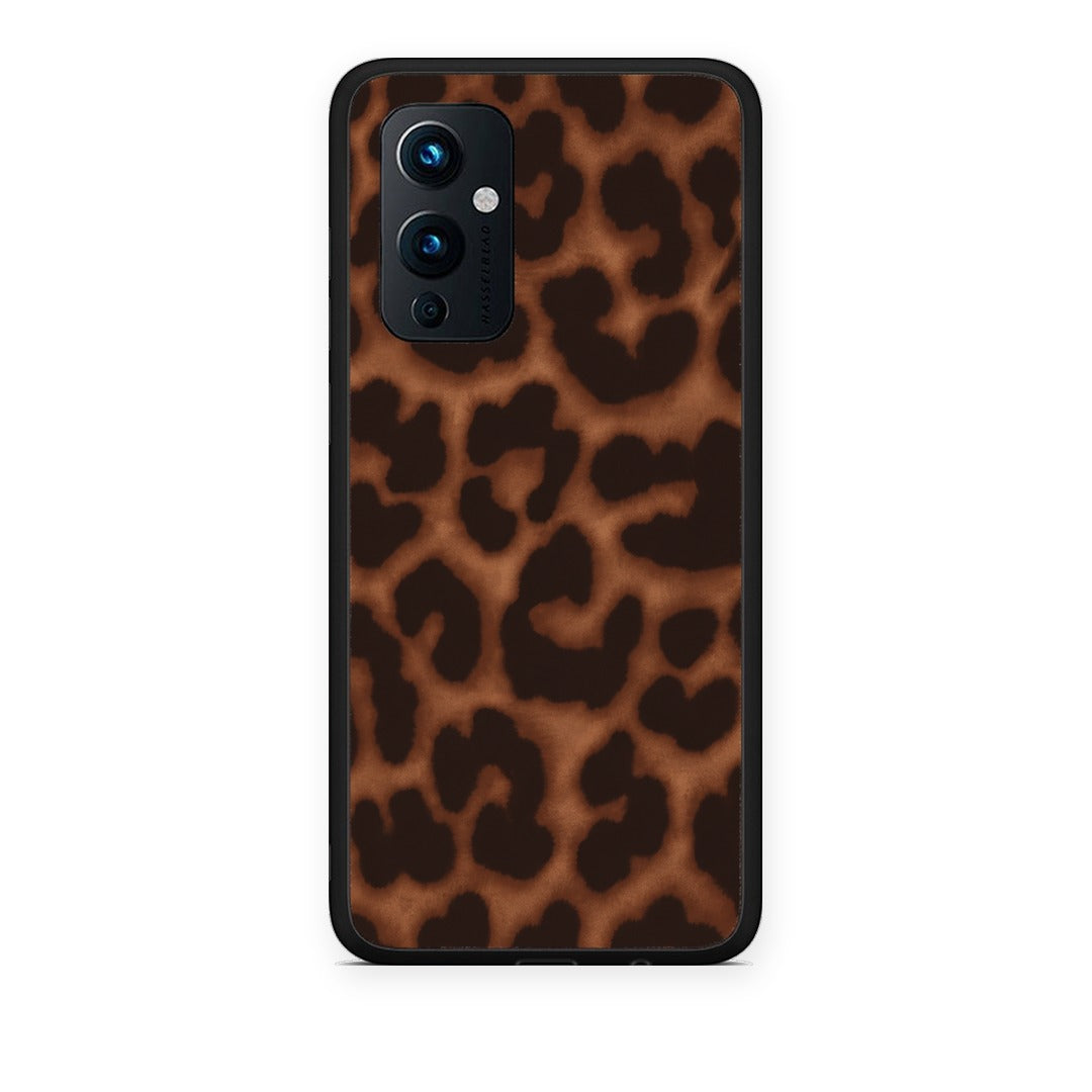 Θήκη OnePlus 9 Leopard Print Dark Brown από τη Smartfits με σχέδιο στο πίσω μέρος και μαύρο περίβλημα | OnePlus 9 Leopard Print Dark Brown case with colorful back and black bezels