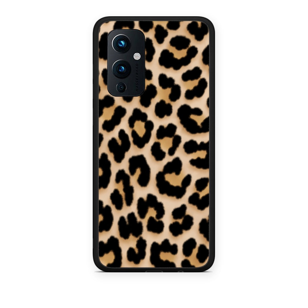 Θήκη OnePlus 9 Leopard Print Tan Small από τη Smartfits με σχέδιο στο πίσω μέρος και μαύρο περίβλημα | OnePlus 9 Leopard Print Tan Small case with colorful back and black bezels