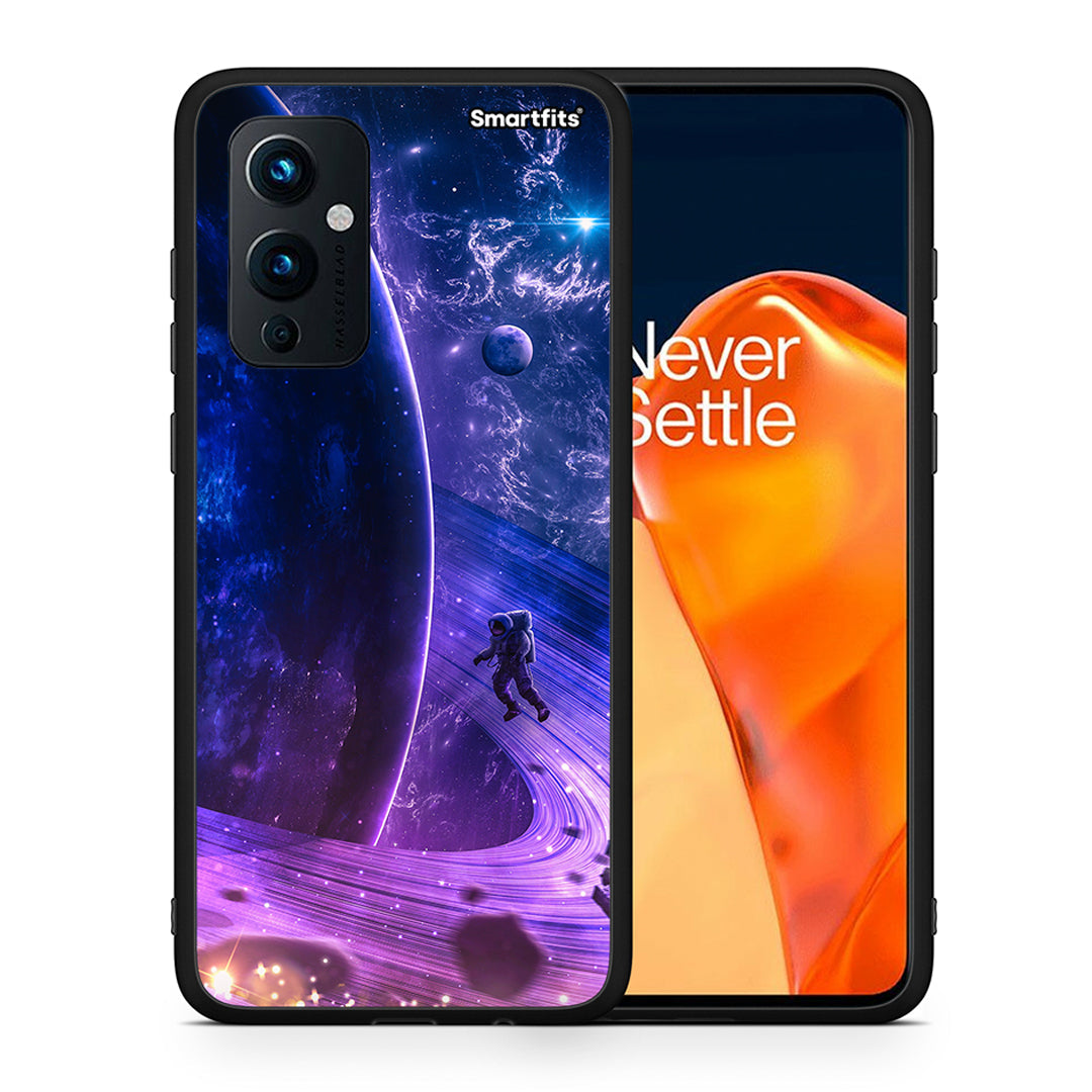 Θήκη OnePlus 9 Lost Astronaut από τη Smartfits με σχέδιο στο πίσω μέρος και μαύρο περίβλημα | OnePlus 9 Lost Astronaut case with colorful back and black bezels