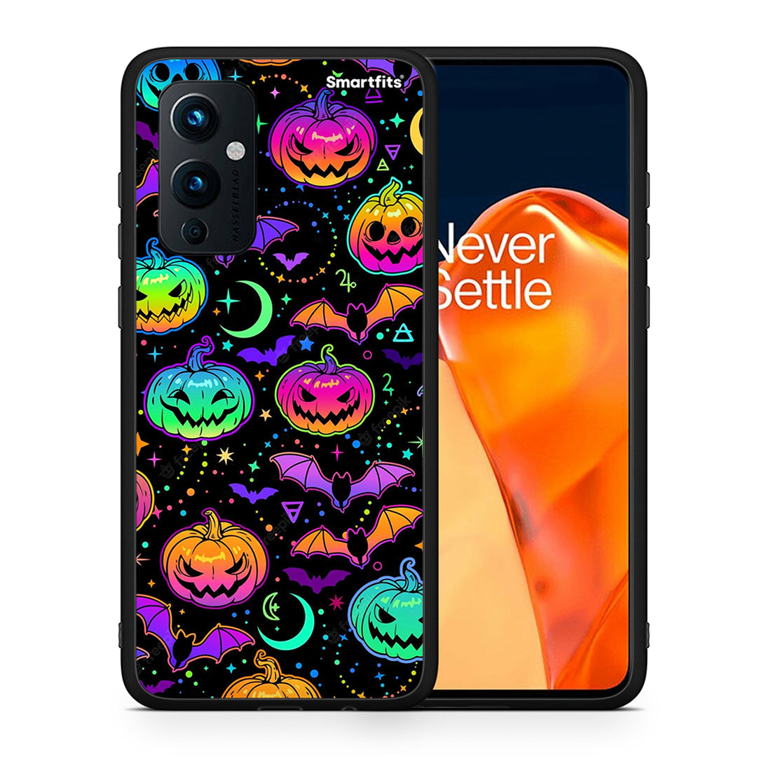 Θήκη OnePlus 9 Neon Halloween από τη Smartfits με σχέδιο στο πίσω μέρος και μαύρο περίβλημα | OnePlus 9 Neon Halloween case with colorful back and black bezels