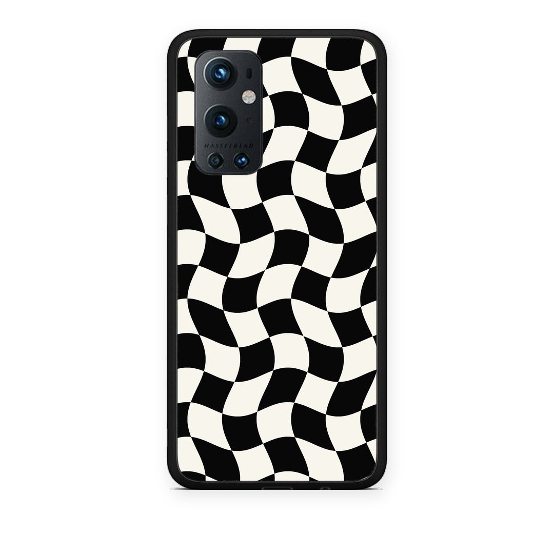Θήκη OnePlus 9 Pro Black and Cream Wavy Checkerboard από τη Smartfits με σχέδιο στο πίσω μέρος και μαύρο περίβλημα | OnePlus 9 Pro Black and Cream Wavy Checkerboard case with colorful back and black bezels