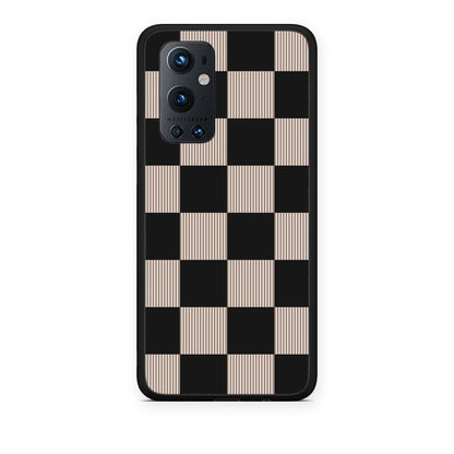 Θήκη OnePlus 9 Pro Black and Taupe Striped Checks από τη Smartfits με σχέδιο στο πίσω μέρος και μαύρο περίβλημα | OnePlus 9 Pro Black and Taupe Striped Checks case with colorful back and black bezels