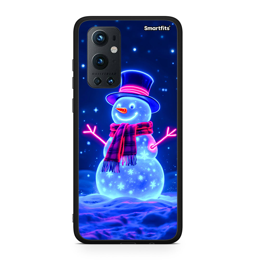 OnePlus 9 Pro Christmas Neon Snowman θήκη από τη Smartfits με σχέδιο στο πίσω μέρος και μαύρο περίβλημα | Smartphone case with colorful back and black bezels by Smartfits