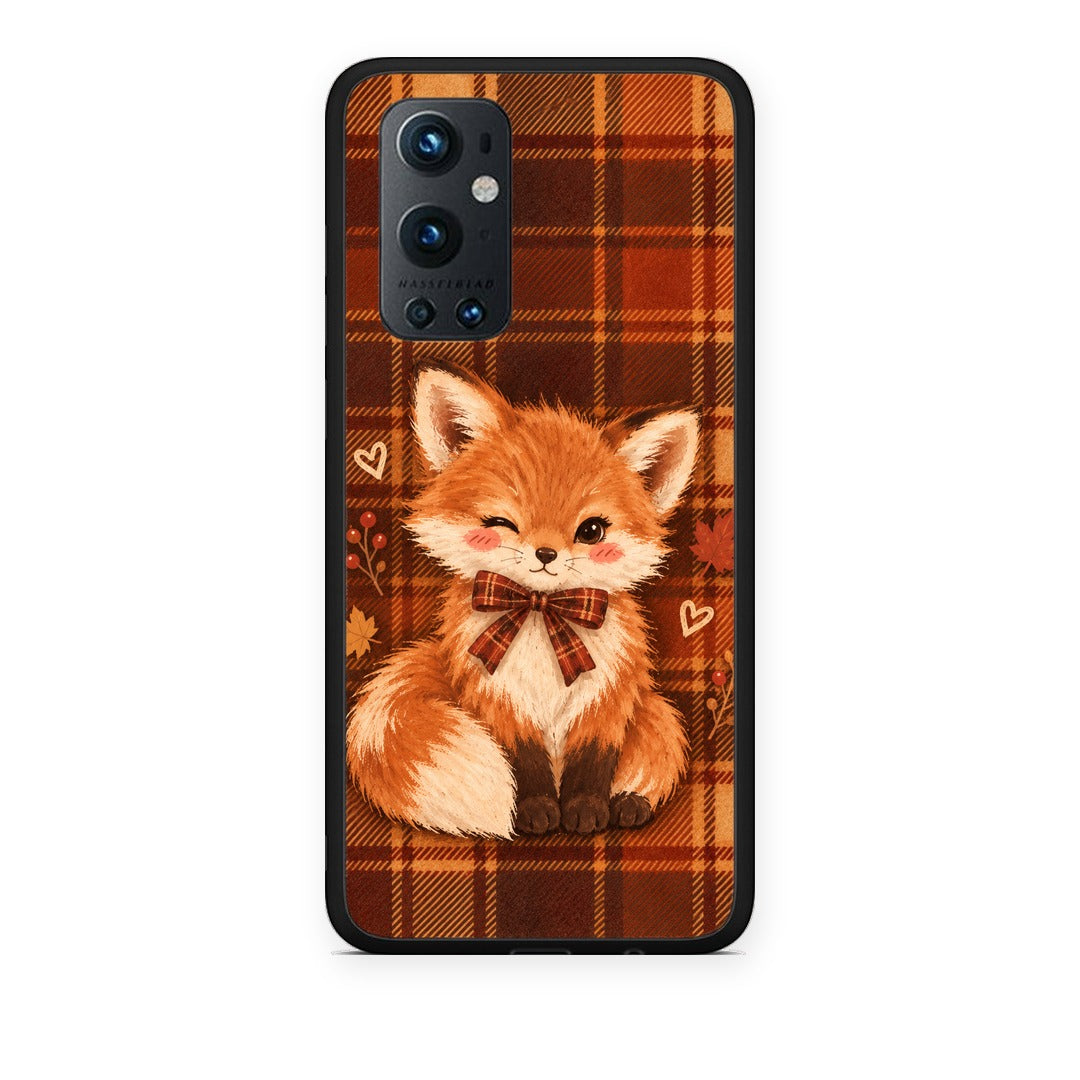 Θήκη OnePlus 9 Pro Fox on Autumn Tartan από τη Smartfits με σχέδιο στο πίσω μέρος και μαύρο περίβλημα | OnePlus 9 Pro Fox on Autumn Tartan case with colorful back and black bezels