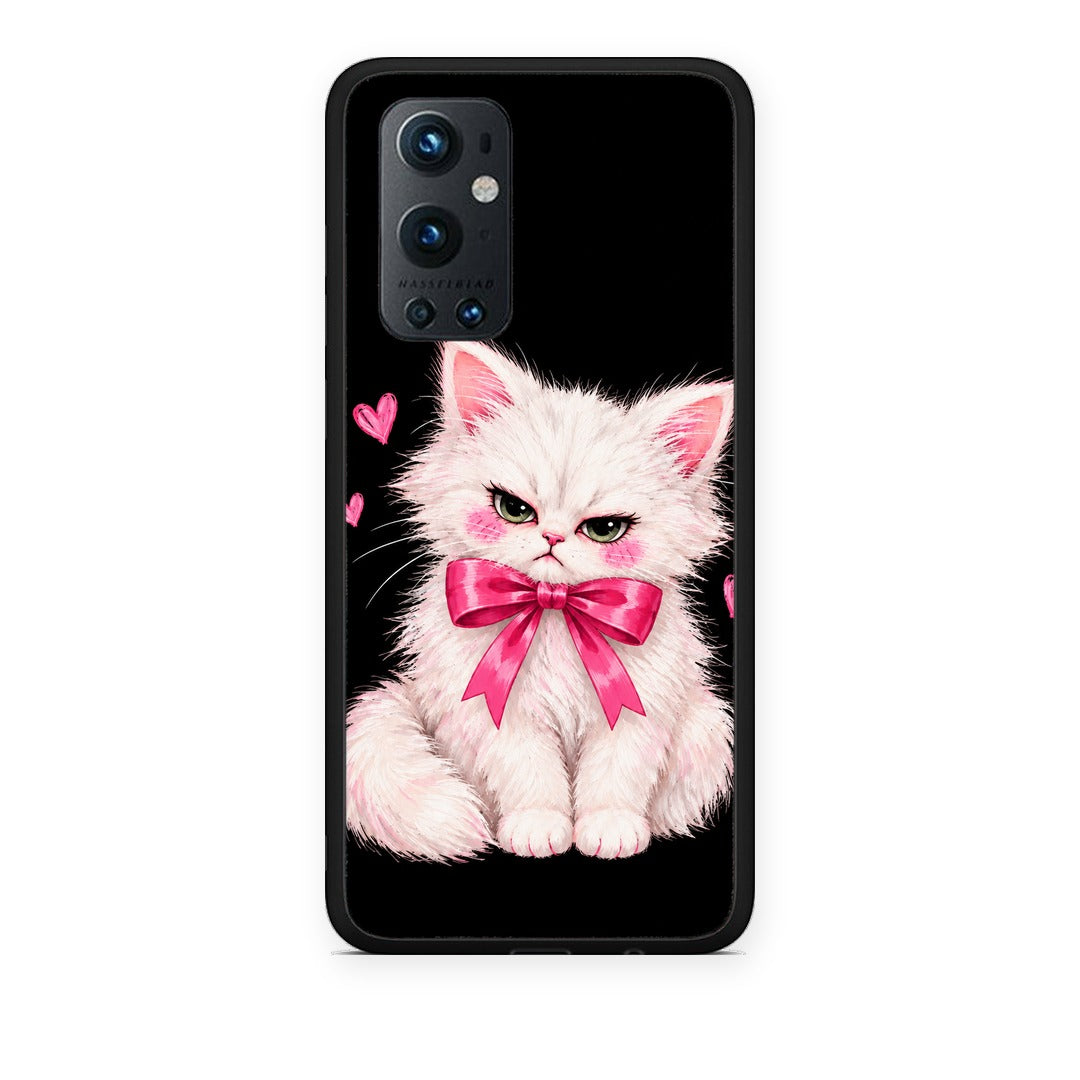 Θήκη OnePlus 9 Pro Grumpy Party Kitten on Black από τη Smartfits με σχέδιο στο πίσω μέρος και μαύρο περίβλημα | OnePlus 9 Pro Grumpy Party Kitten on Black case with colorful back and black bezels
