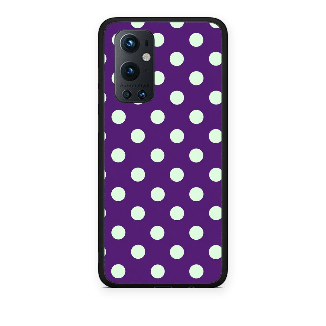 Θήκη OnePlus 9 Pro Mint Polka Dots on Purple από τη Smartfits με σχέδιο στο πίσω μέρος και μαύρο περίβλημα | OnePlus 9 Pro Mint Polka Dots on Purple case with colorful back and black bezels