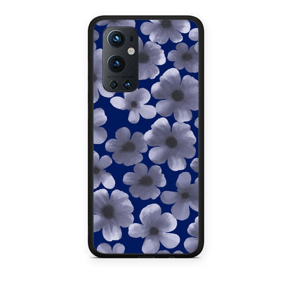 Θήκη OnePlus 9 Pro Pale Blue Flowers on Navy από τη Smartfits με σχέδιο στο πίσω μέρος και μαύρο περίβλημα | OnePlus 9 Pro Pale Blue Flowers on Navy case with colorful back and black bezels