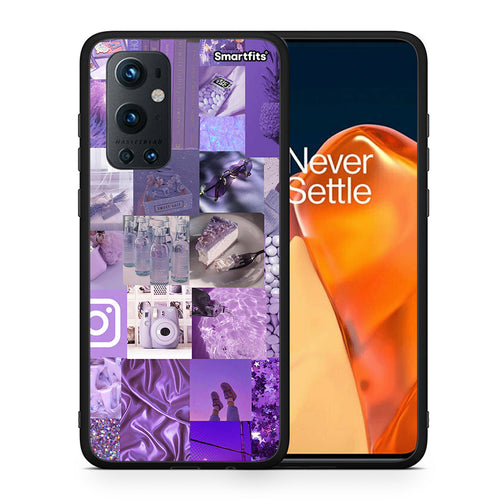 Θήκη OnePlus 9 Pro Purple Aesthetic Collage από τη Smartfits με σχέδιο στο πίσω μέρος και μαύρο περίβλημα | OnePlus 9 Pro Purple Aesthetic Collage case with colorful back and black bezels