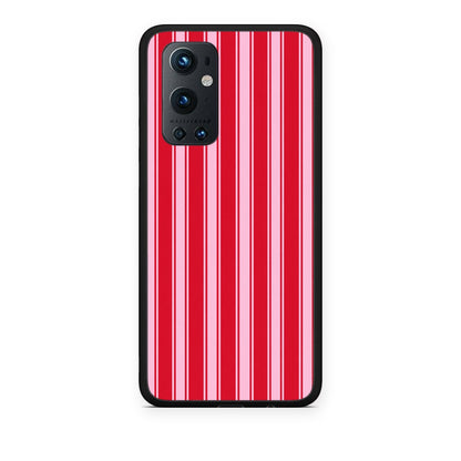 Θήκη OnePlus 9 Pro Red and Pink Vertical Pinstripes από τη Smartfits με σχέδιο στο πίσω μέρος και μαύρο περίβλημα | OnePlus 9 Pro Red and Pink Vertical Pinstripes case with colorful back and black bezels