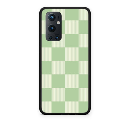 Θήκη OnePlus 9 Pro Sage and Cream Striped Checks από τη Smartfits με σχέδιο στο πίσω μέρος και μαύρο περίβλημα | OnePlus 9 Pro Sage and Cream Striped Checks case with colorful back and black bezels