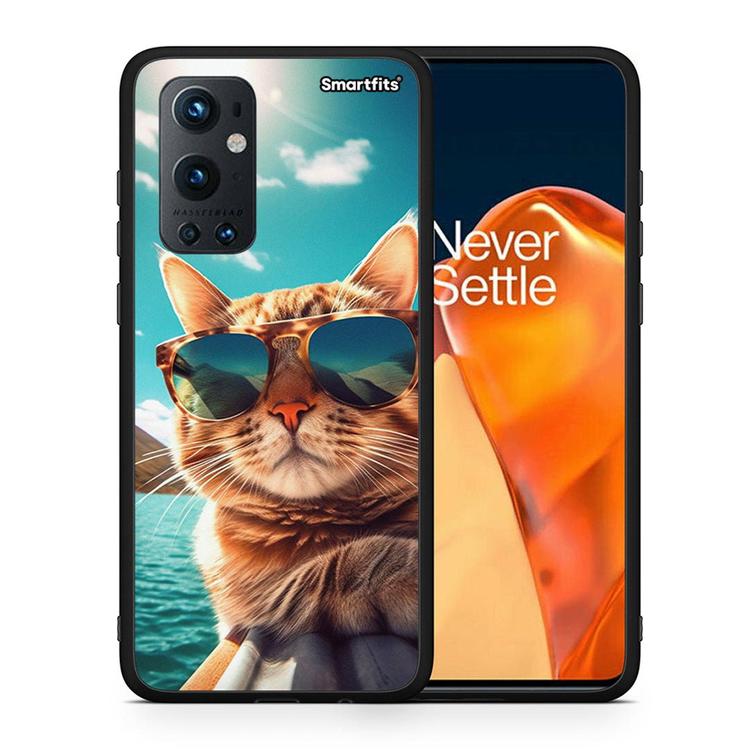 Θήκη OnePlus 9 Pro Summer Cat από τη Smartfits με σχέδιο στο πίσω μέρος και μαύρο περίβλημα | OnePlus 9 Pro Summer Cat case with colorful back and black bezels