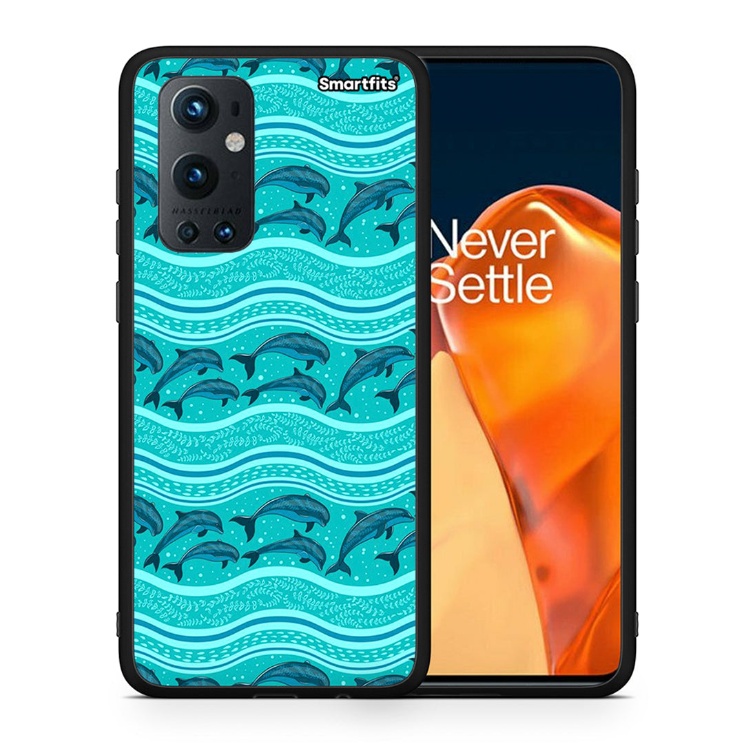 Θήκη OnePlus 9 Pro Swimming Dolphins από τη Smartfits με σχέδιο στο πίσω μέρος και μαύρο περίβλημα | OnePlus 9 Pro Swimming Dolphins case with colorful back and black bezels