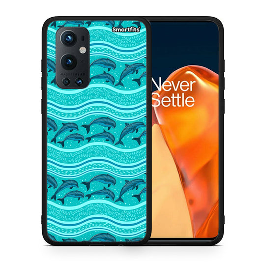 Θήκη OnePlus 9 Pro Swimming Dolphins από τη Smartfits με σχέδιο στο πίσω μέρος και μαύρο περίβλημα | OnePlus 9 Pro Swimming Dolphins case with colorful back and black bezels