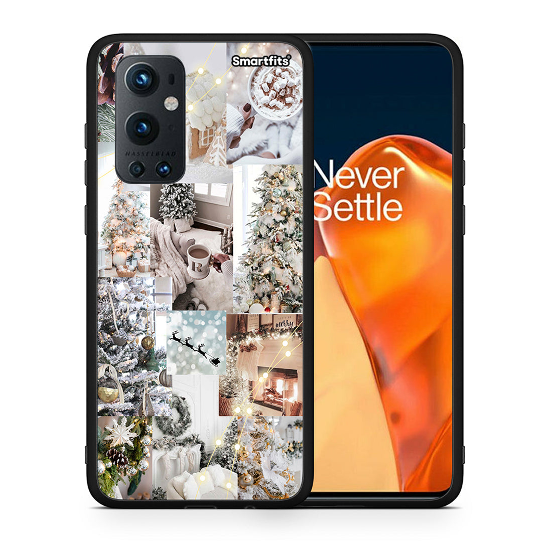 Θήκη OnePlus 9 Pro White Christmas από τη Smartfits με σχέδιο στο πίσω μέρος και μαύρο περίβλημα | OnePlus 9 Pro White Christmas case with colorful back and black bezels