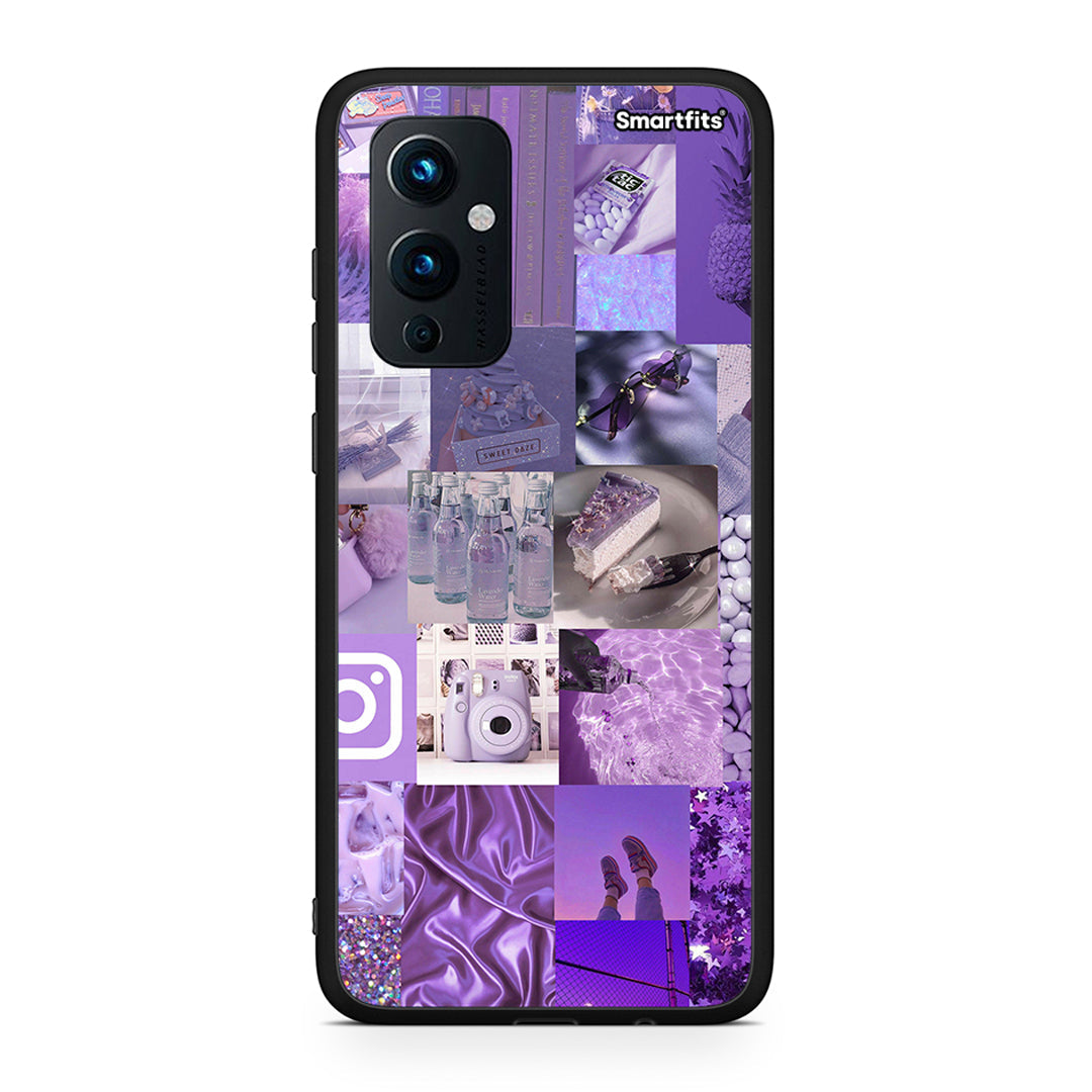 OnePlus 9 Purple Aesthetic Collage θήκη από τη Smartfits με σχέδιο στο πίσω μέρος και μαύρο περίβλημα | Smartphone case with colorful back and black bezels by Smartfits