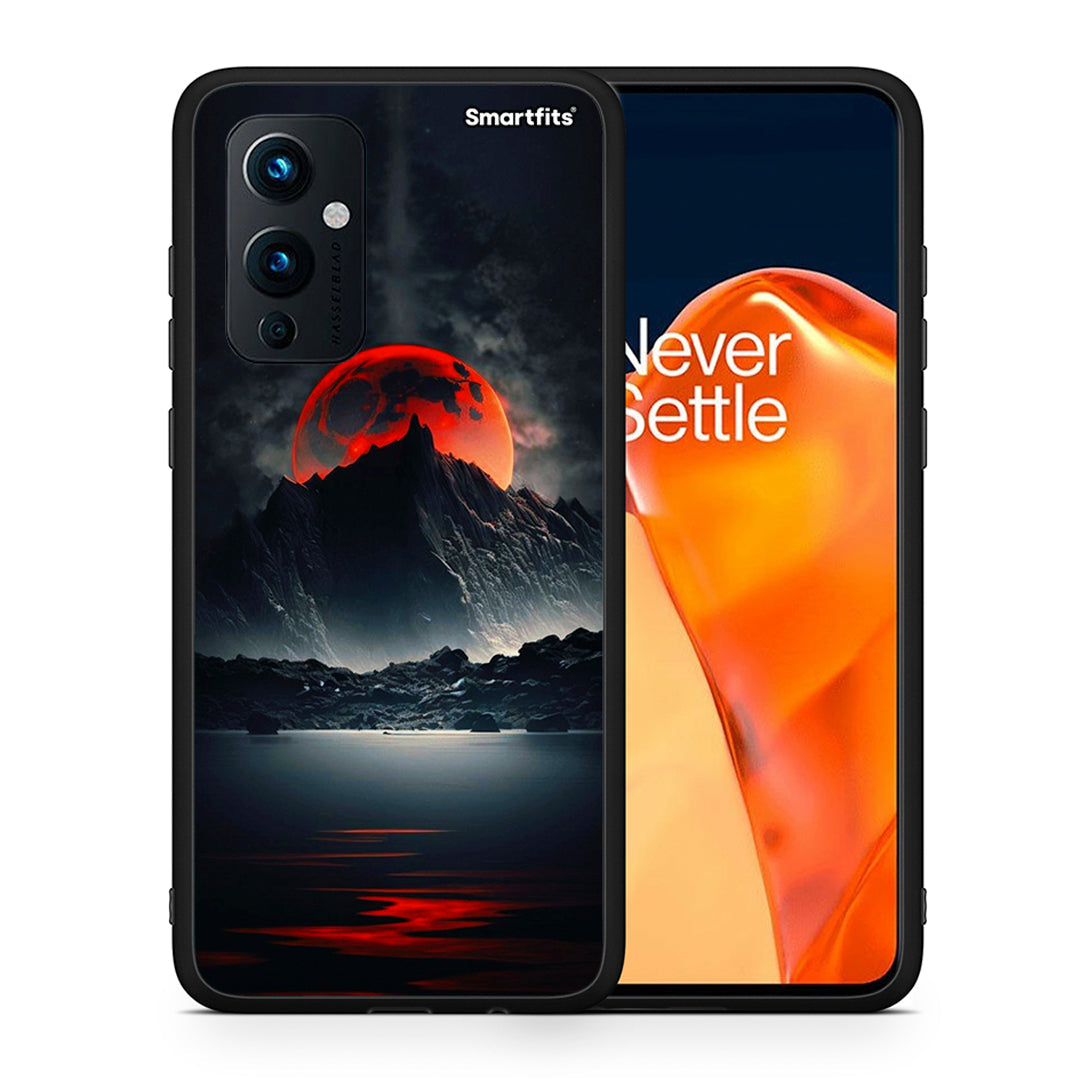 Θήκη OnePlus 9 Red Full Moon από τη Smartfits με σχέδιο στο πίσω μέρος και μαύρο περίβλημα | OnePlus 9 Red Full Moon case with colorful back and black bezels