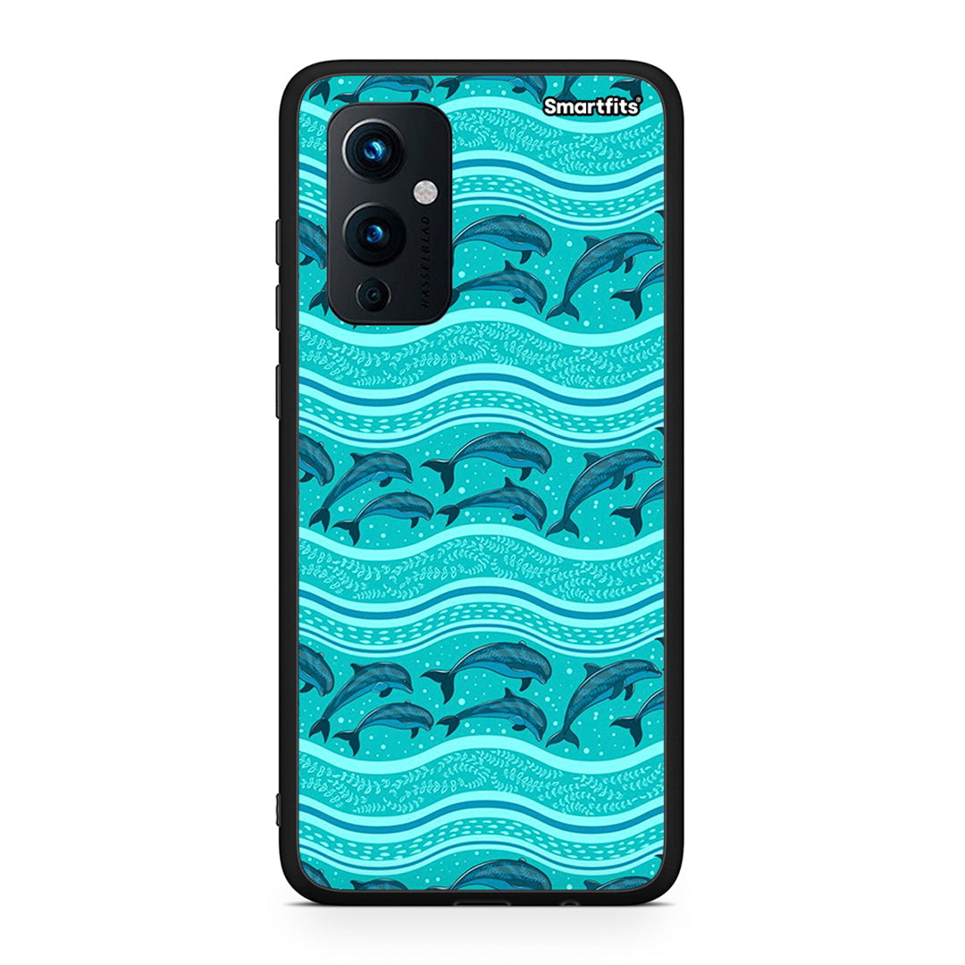 OnePlus 9 Swimming Dolphins θήκη από τη Smartfits με σχέδιο στο πίσω μέρος και μαύρο περίβλημα | Smartphone case with colorful back and black bezels by Smartfits