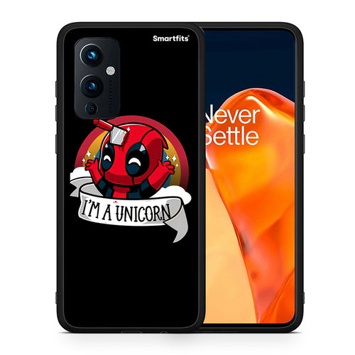 Θήκη OnePlus 9 Unicorn Deadpool από τη Smartfits με σχέδιο στο πίσω μέρος και μαύρο περίβλημα | OnePlus 9 Unicorn Deadpool case with colorful back and black bezels