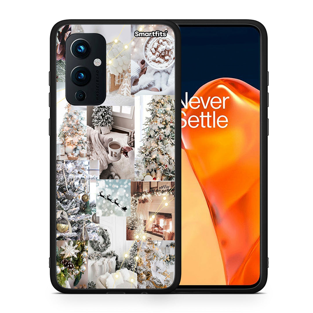 Θήκη OnePlus 9 White Christmas από τη Smartfits με σχέδιο στο πίσω μέρος και μαύρο περίβλημα | OnePlus 9 White Christmas case with colorful back and black bezels