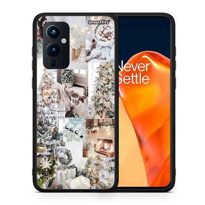 Θήκη OnePlus 9 White Christmas από τη Smartfits με σχέδιο στο πίσω μέρος και μαύρο περίβλημα | OnePlus 9 White Christmas case with colorful back and black bezels