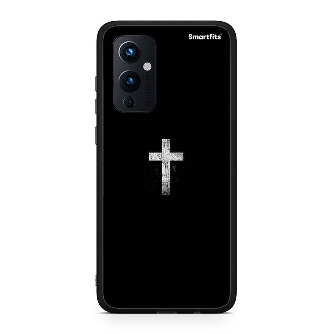 OnePlus 9 White Cross θήκη από τη Smartfits με σχέδιο στο πίσω μέρος και μαύρο περίβλημα | Smartphone case with colorful back and black bezels by Smartfits