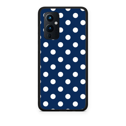 Θήκη OnePlus 9 White Large Polka Dots on Navy από τη Smartfits με σχέδιο στο πίσω μέρος και μαύρο περίβλημα | OnePlus 9 White Large Polka Dots on Navy case with colorful back and black bezels